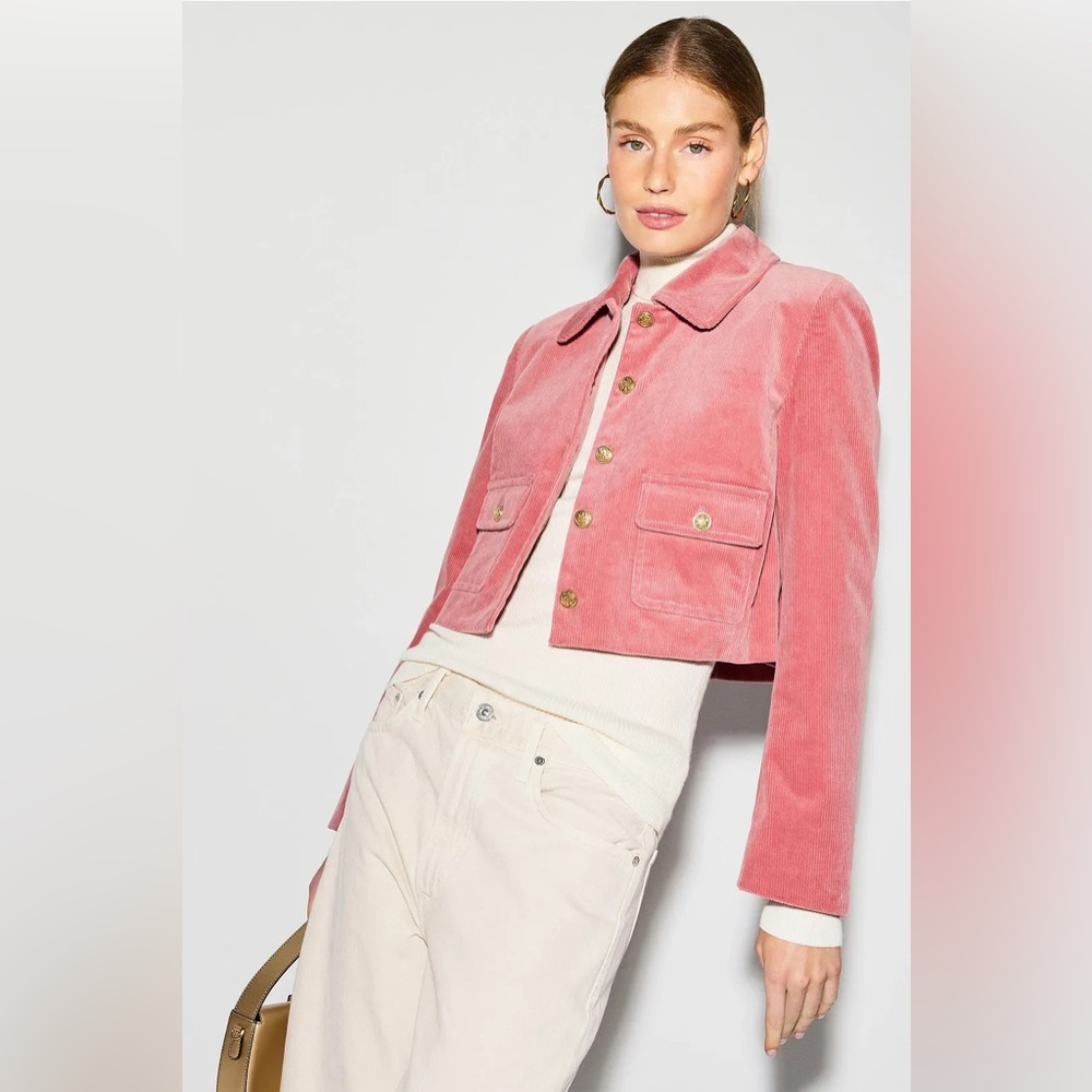 Love Shack Fancy Aylin Jacket Rose Size 00 NWT $425 Gold Buttons Cropped Cord